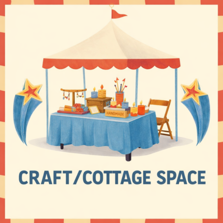 arts and crafts for sale under a tent with text craft/org space