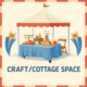 arts and crafts for sale under a tent with text craft/org space